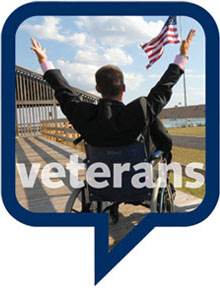 Individual with disability with arms open to the American flag